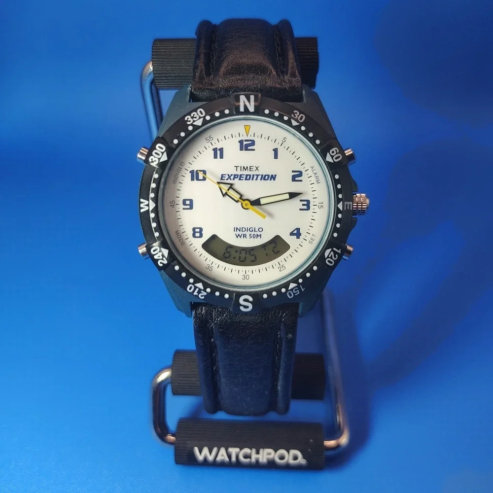 Vintage 2004 Timex Expedition INDIGLO Dual Time Ani-Digi 38mm Mens Quartz Watch